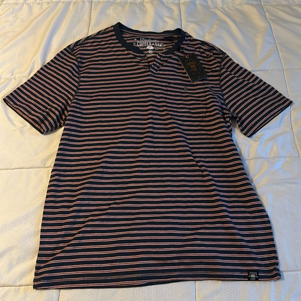 NWT Men’s Size Medium Copper & Oak Pink and Black Striped Shirt